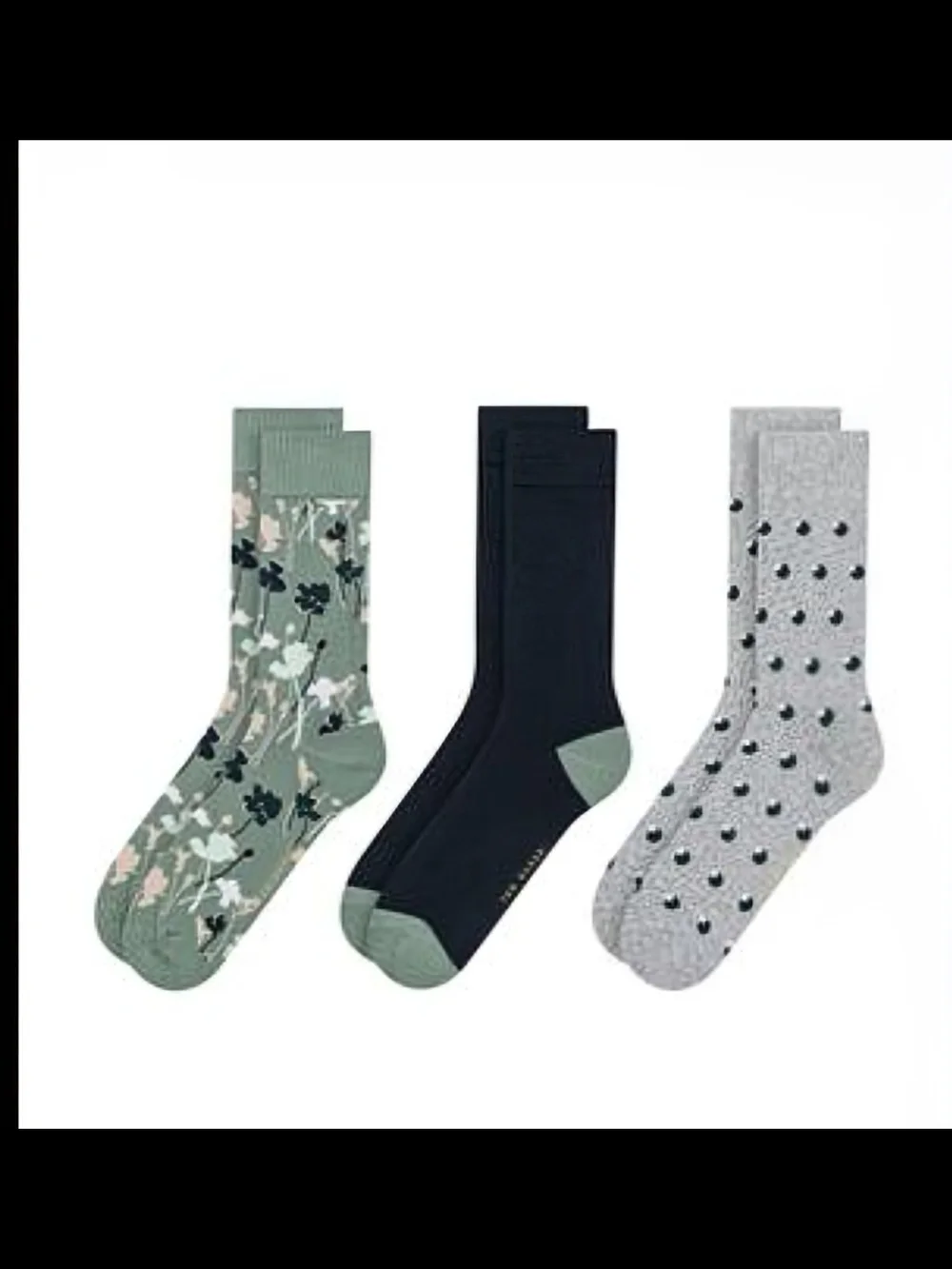 3-Pack Crew Socks - Green, Black & Gray